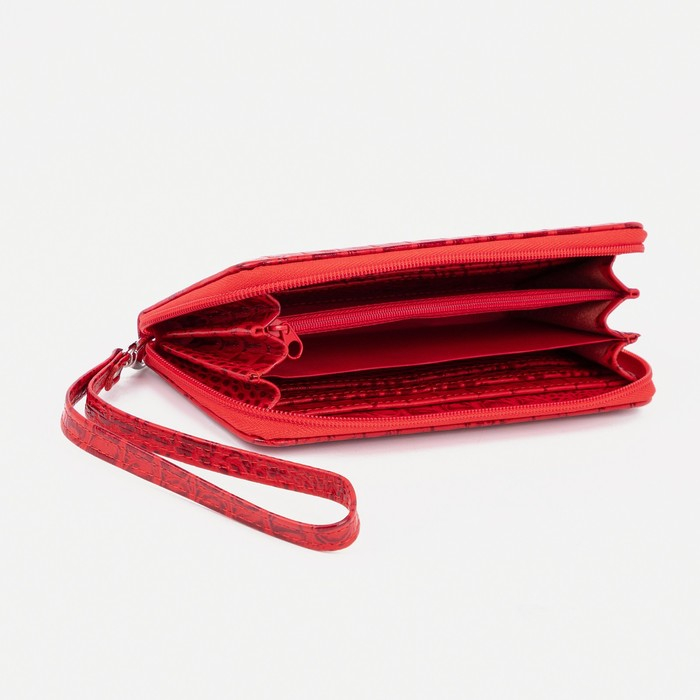 Кошелёк женский на молнии, с ручкой, цвет красный