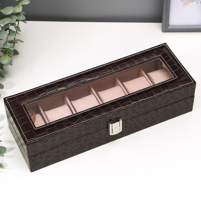 Шкатулка кожзам под часы 6 отделений "Шоколад" 9х31х10 см
