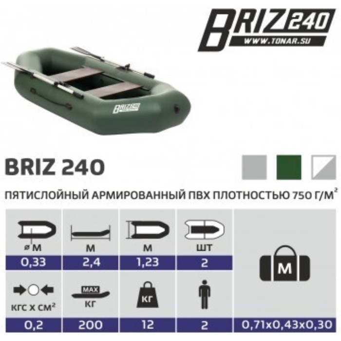 Лодка «Бриз» 240, цвет зелёный Лодка «Бриз» 240, цвет зелёный