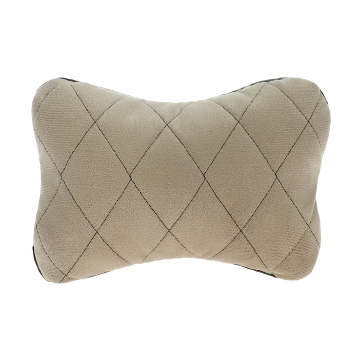 Подушка автомобильная косточка, на подголовник, велюр, бежевый, ромб, 16 х 24 см