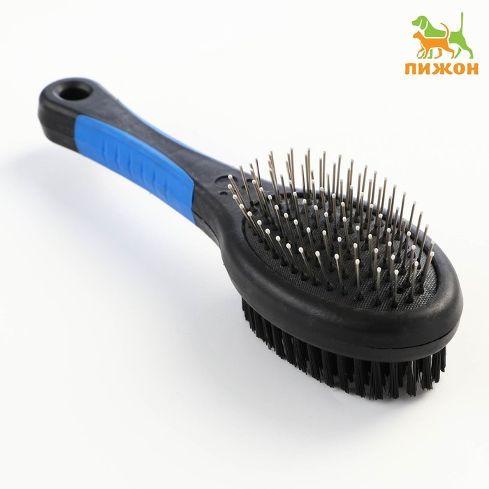 Щётка-расчёска двухсторонняя овальная, 21,5 х 6,5 см, нескользящая ручка, чёрно-синяя Щётка-расчёска двухсторонняя овальная, 21,5 х 6,5 см, нескользящая ручка, чёрно-синяя