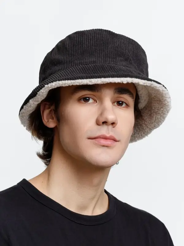 Панама Bucket двусторонняя, темно-серая с бежевым, размер S/M Панама Bucket двусторонняя, темно-серая с бежевым, размер S/M