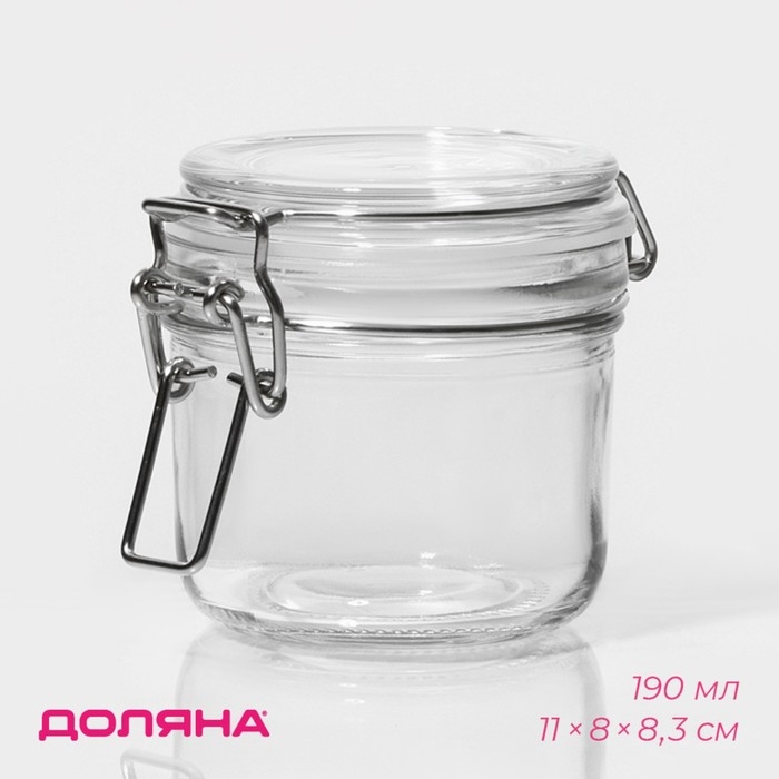 Банка стеклянная для хранения сыпучих продуктов Доляна &laquo;Галерея&raquo;, 190 мл, 11&times;8,5&times;6,5 см, с бугельным замком