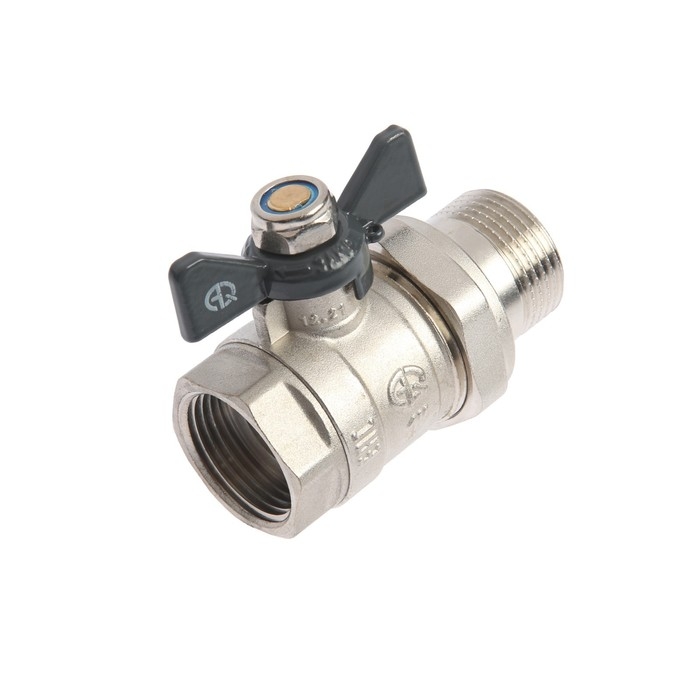 Кран шаровой AQUALINK, PN 50, внутренняя/наружная резьба 1 Кран шаровой AQUALINK, PN 50, внутренняя/наружная резьба 1", сгон, прямой, бабочка, никелир