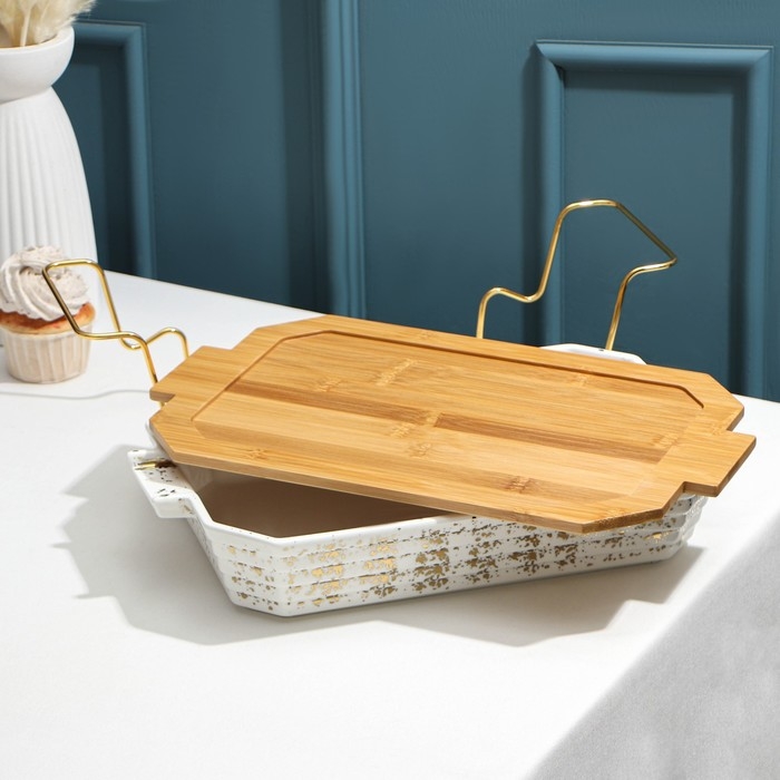 Мармит из жаропрочной керамики прямоугольный, 2 л, 41&times;22,5&times;13 см, цвет белый