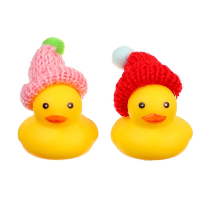 Набор резиновых игрушек для ванны &laquo;Уточки в шапке&raquo;, 4 см, с пищалкой, 2 шт., Крошка Я