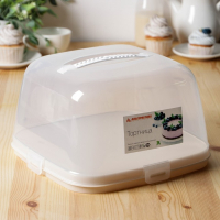 Тортовница с крышкой, 28,5&times;28,5&times;17,5 см, цвет бежевый