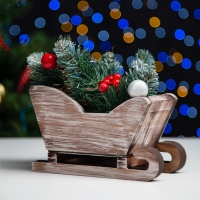 Новый год. Кашпо деревянное 20&times;12&times;13 см "Санки", состаренный Дарим Красиво