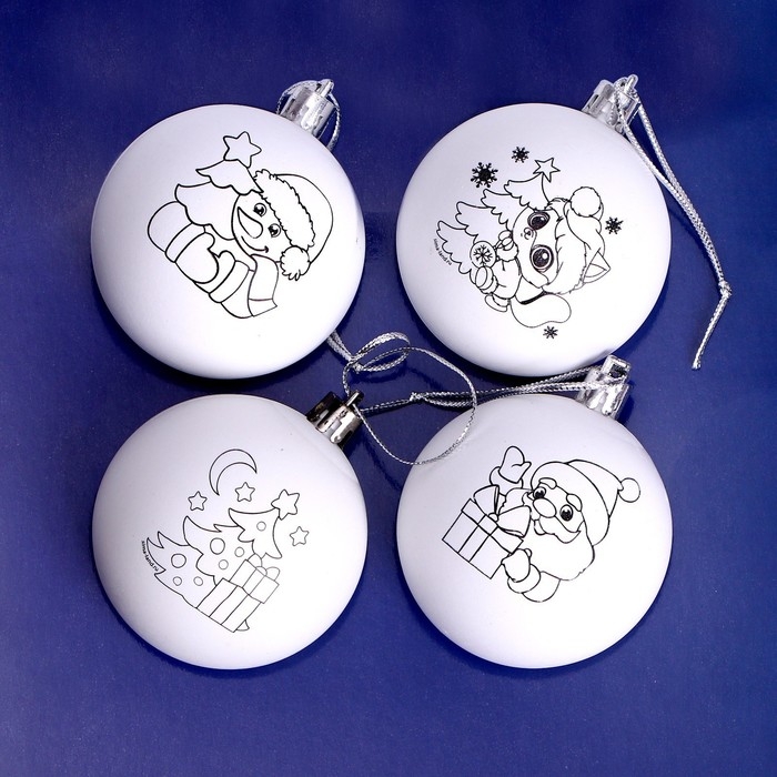 Ёлочные шары под раскраску на новый год &laquo;Счастья в Новом году&raquo;, 4 шт, новогодний набор для творчества
