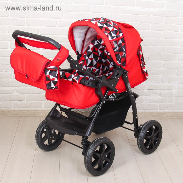 Коляска-трансформер &laquo;Гном&raquo;, пластиковые колёса, оттенки красного, рисунок МИКС