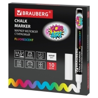 Маркер стираемый меловой для гладких поверхностей, 3,5 мм, BRAUBERG "POP-ART", белый