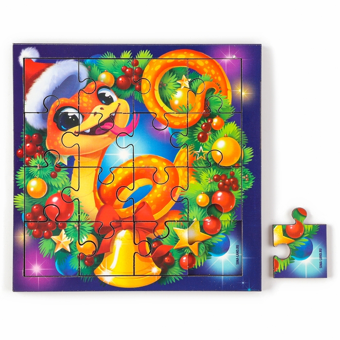 Пазлы для детей деревянные &laquo;Новый год! Змея в венке&raquo;, 16 элементов, символ года 2025
