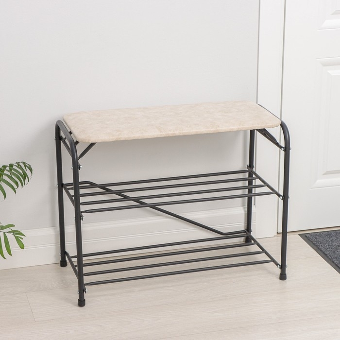 Подставка для обуви с сиденьем, 3 яруса, 65&times;32&times;48,5 см, замша, цвет чёрный