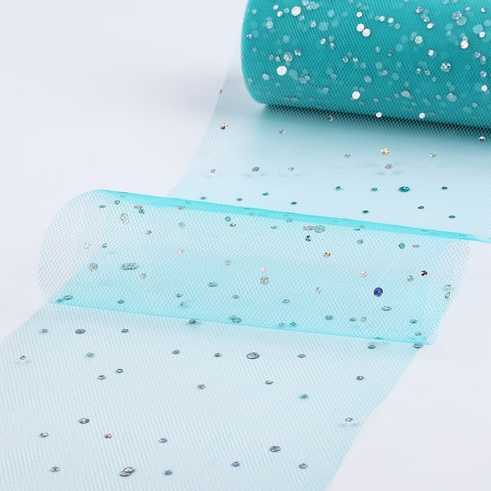 Фатин с блёстками, 15 см, 11 ± 1 г/кв.м, 23 ± 1 м, цвет тиффани №43 Фатин с блёстками, 15 см, 11 ± 1 г/кв.м, 23 ± 1 м, цвет тиффани №43