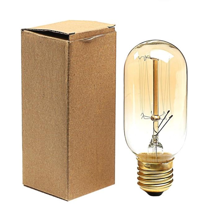 Лампа накаливания винтажная Лампа накаливания винтажная "Колба", T45, 40 Вт, Е27, 230 В, 113х45 мм, теплый белый