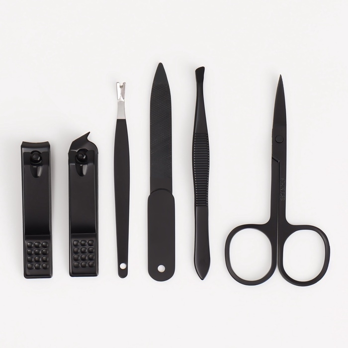 Набор маникюрный, 6 предметов, в футляре, чёрный