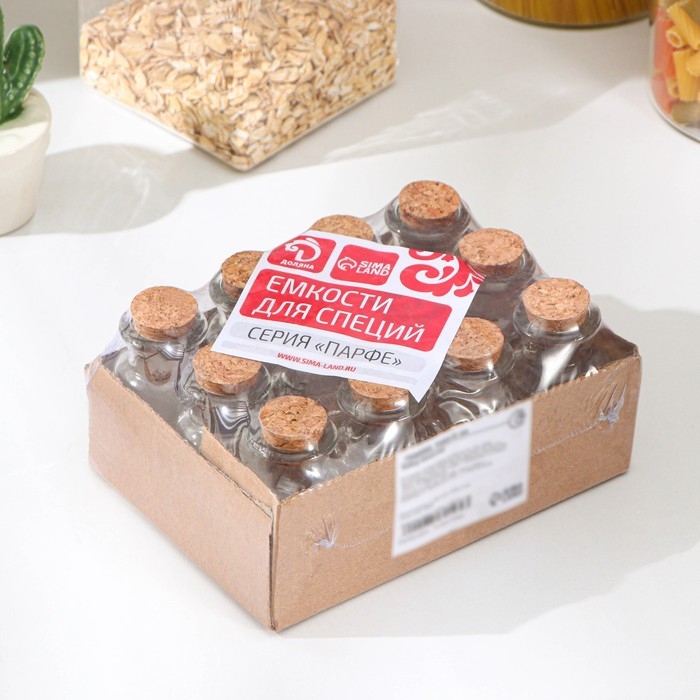 Набор баночек стеклянных для специй с пробковой крышкой Доляна &laquo;Парфе&raquo;, 40 мл, 4&times;6,6 см, 12 шт