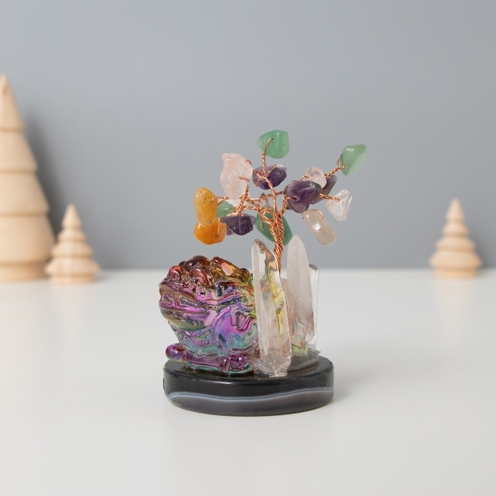 Сувенир стекло, металл Сувенир стекло, металл "Деревце под защитой льва" 18 камней, цветной 5,5х5,5х9 см