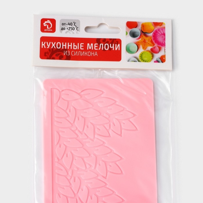 Коврик для айсинга Доляна &laquo;Листья&raquo;, силикон, 37,5&times;8&times;0,1 см, цвет розовый