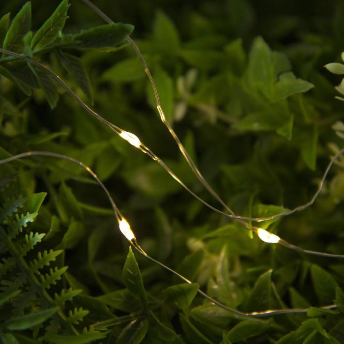 Гирлянда &laquo;Нить&raquo; 20 м роса, IP44, серебристая нить, 200 LED, свечение тёплое белое, 2 режима, солнечная батарея