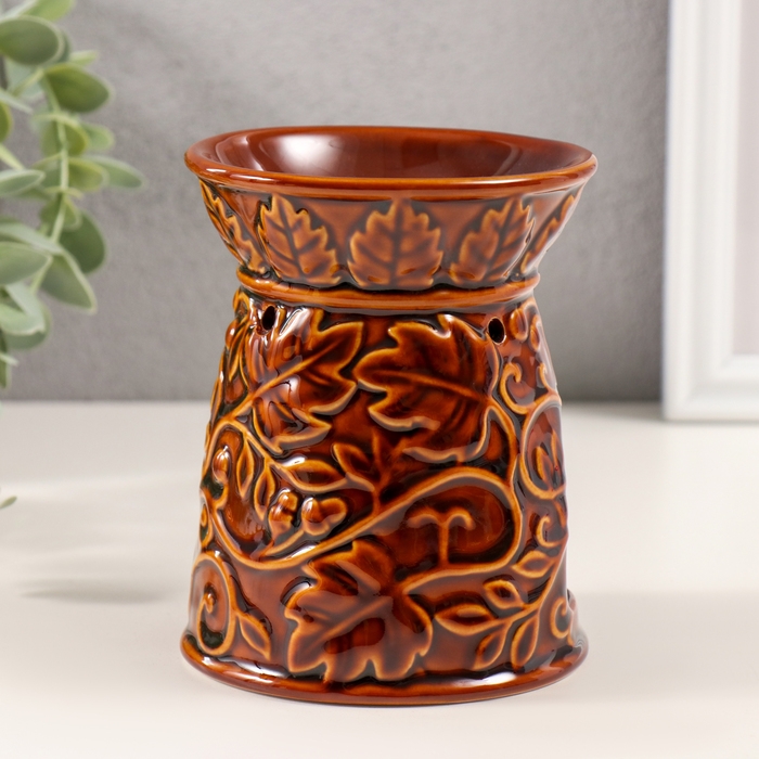 Аромалампа керамика "Растительный узор" карамель 9,5х9,5х12 см
