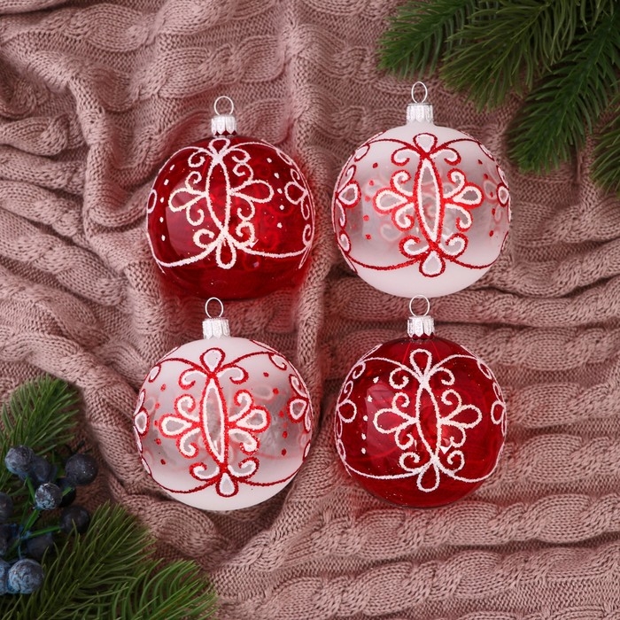 Набор новогодних шаров "Диадема" (набор 4 шт) d-7,5 см