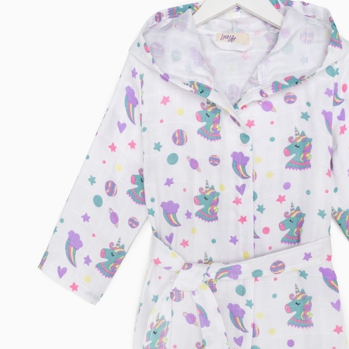 Халат детский муслиновый LoveLife &laquo;Единороги&raquo; (6 лет, рост 116-122 см) 100% хлопок, 235 гр/м2