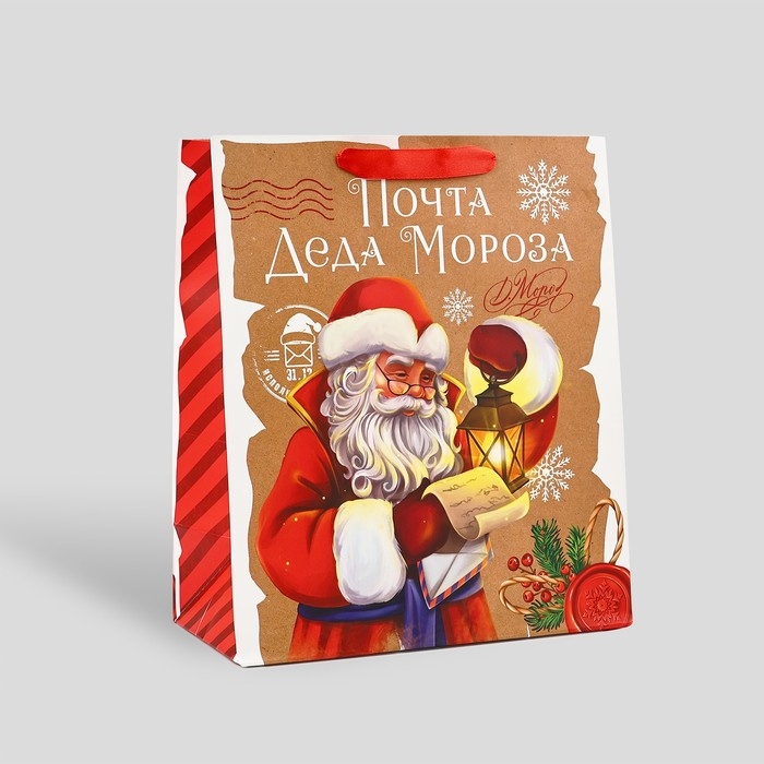 Пакет подарочный новогодний ламинированный &laquo;Почта Деда Мороза&raquo;, M 26 х 30 х 9 см , Новый год