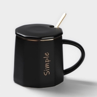 Кружка керамическая с ложкой Simple, 350 мл, цвет чёрный Кружка керамическая с ложкой Simple, 350 мл, цвет чёрный