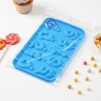 Форма для леденцов Доляна &laquo;Цифры-мальчики&raquo;, силикон, 22&times;14&times;1 см, 10 ячеек (5,5&times;3,5 см), с палочками, цвет синий