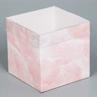 Коробка подарочная для цветов с PVC крышкой, упаковка, &laquo;Мрамор&raquo;, 12 х 12 х 12 см