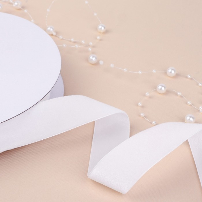 Лента бархатная, 25 мм, 18 ± 1 м, цвет белый №01 Лента бархатная, 25 мм, 18 ± 1 м, цвет белый №01