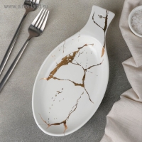 Блюдо фарфоровое для подачи &laquo;Марбл&raquo;, 25,2&times;12,7&times;3 см, цвет белый