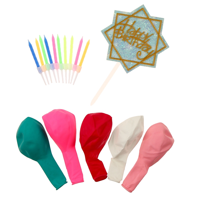 Набор для украшения стола «День рождения»: свечи, топпер, шары, в наборе 16 шт. Набор для украшения стола «День рождения»: свечи, топпер, шары, в наборе 16 шт.