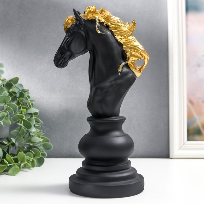 Сувенир полистоун "Шахматная фигура - Конь" чёрный с золотом МИКС 27х11,4х14,2 см