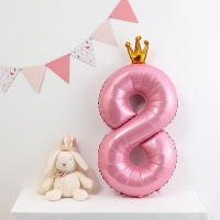 Шар фольгированный 40" &laquo;Цифра 8 с короной&raquo;, цвет розовый