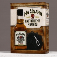 Подарочный набор косметики &laquo;На удачу&raquo;, гель для душа во флаконе виски 250 мл и мочалка для тела, Новый Год