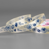 Лента атласная &laquo;Пионы&raquo;, 15 мм &times; 23 &plusmn; 1 м, цвет сливочный №002