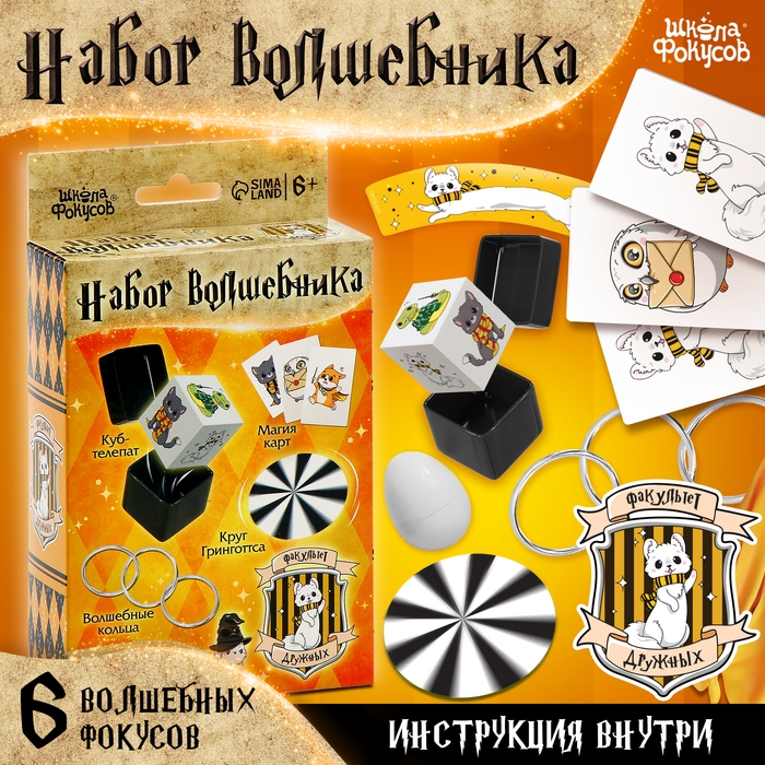 Набор волшебника &laquo;Факультет Дружных&raquo;, 6 фокусов, инструкция в комплекте