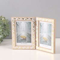 Фоторамка пластик на 2 фото 10х15 см "Золотой вьюнок на белом"