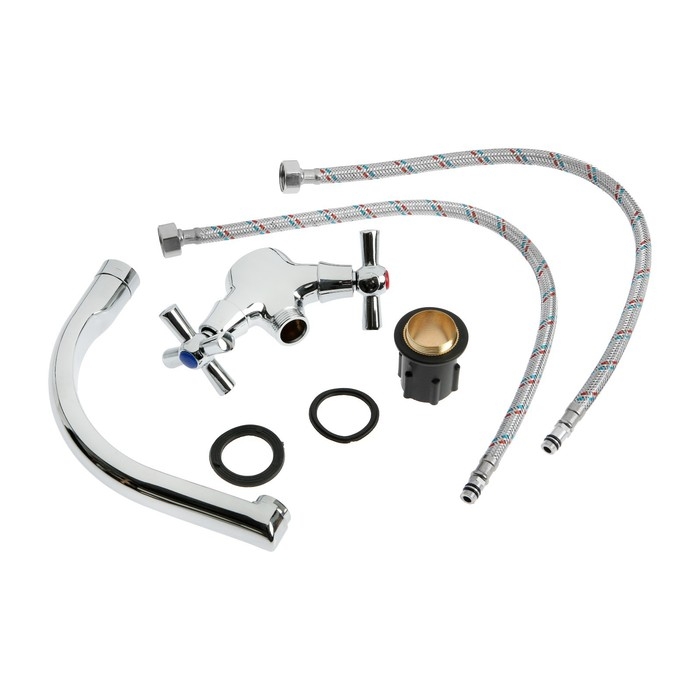 Смеситель для кухни ZEIN Z7215, двухвентильный, кран-букса латунь 1/2", латунь, хром