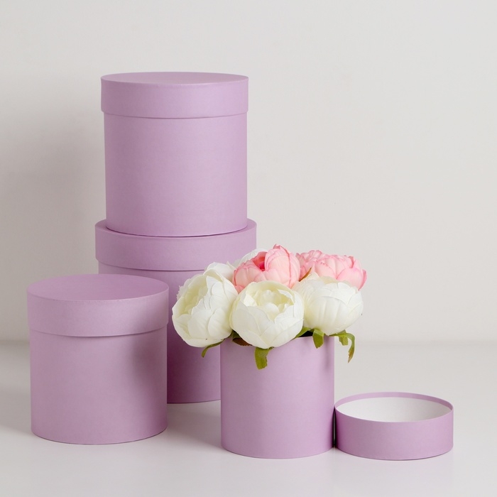 Набор шляпных коробок  4 в 1 "Светлая сирень" 20 &times; 20 х 20 ‒13 &times; 13 см