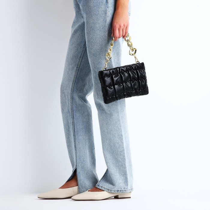 Сумка-клатч на молнии, длинная цепь, цвет чёрный