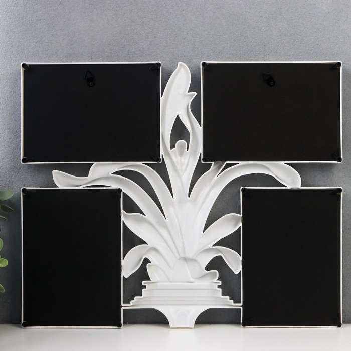 Фоторамка пластик на 4 фото 10х15 см Фоторамка пластик на 4 фото 10х15 см "Цветущий панданус" белый 40х33,5 см