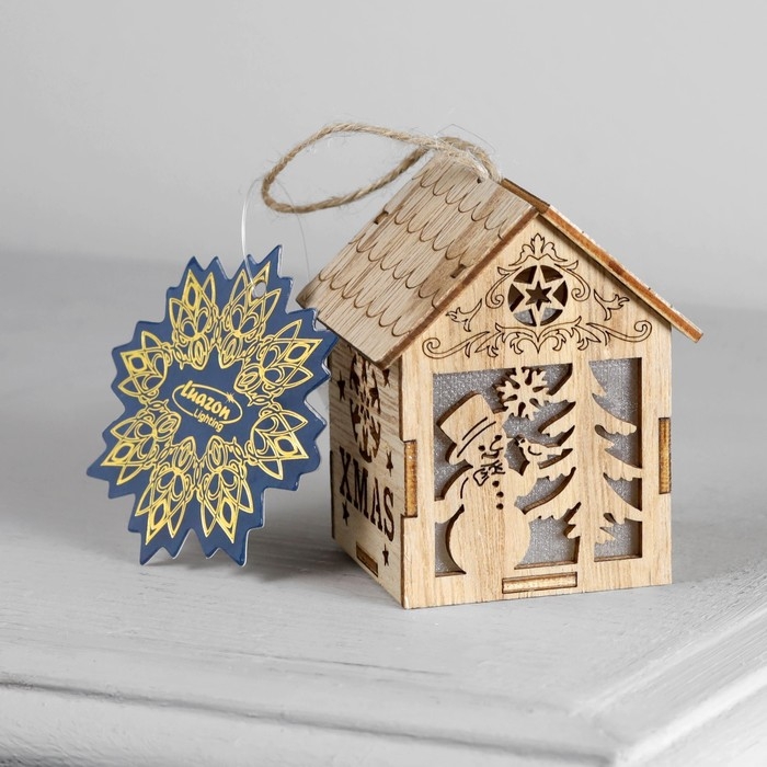 Ёлочная игрушка &laquo;Домик со снеговиком&raquo;, от батареек, свечение тёплое белое