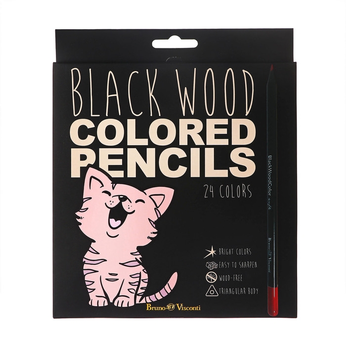 Карандаши 24 цвета BlackWoodColor, пластиковые, трёхгранные, МИКС