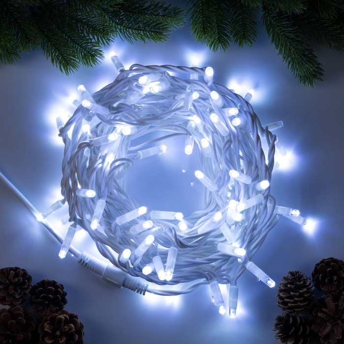 Гирлянда &laquo;Нить&raquo; 10 м, IP65, УМС, белая каучуковая нить, 100 LED, свечение белое, мерцание, 220 В