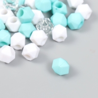 Бусины пластик "Кристалл многогранник. Мятный, белый, прозрачный" набор 30 гр 1х1х1 см Бусины пластик "Кристалл многогранник. Мятный, белый, прозрачный" набор 30 гр 1х1х1 см