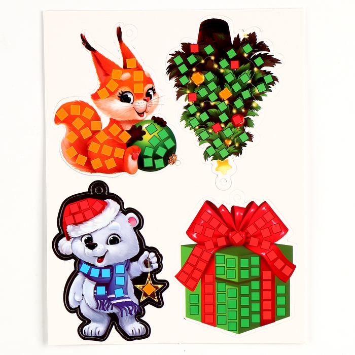 Аппликация стикерами на новый год. Елочные игрушки &laquo;Новогоднии игрушки&raquo;, новогодний набор для творчества