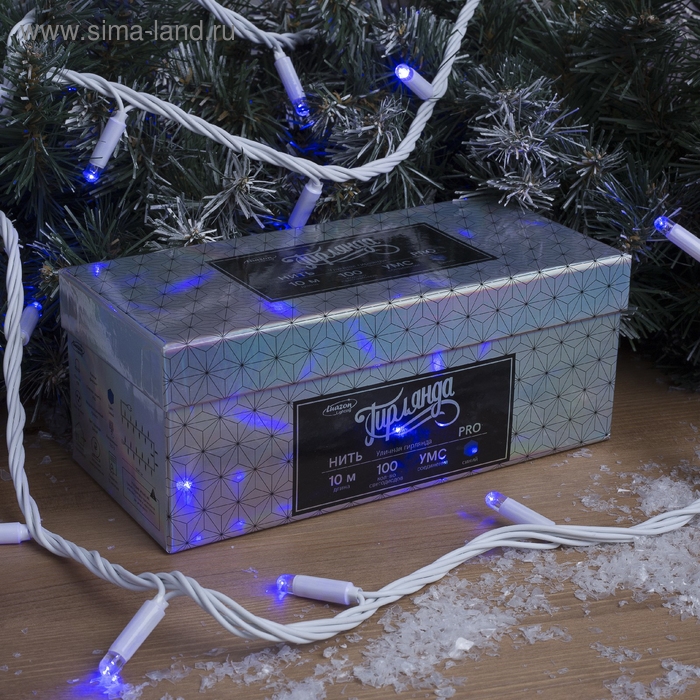 Гирлянда «Нить» 10 м, IP65, УМС, белая нить, 100 LED, свечение синее, 220 В Гирлянда «Нить» 10 м, IP65, УМС, белая нить, 100 LED, свечение синее, 220 В